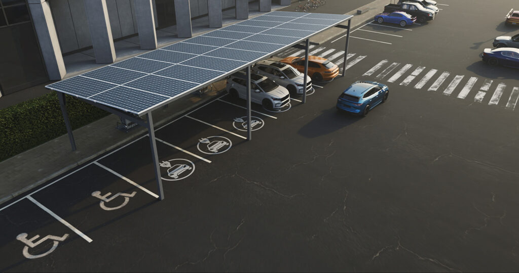 Parkplatz mit einem Solardach als Carport